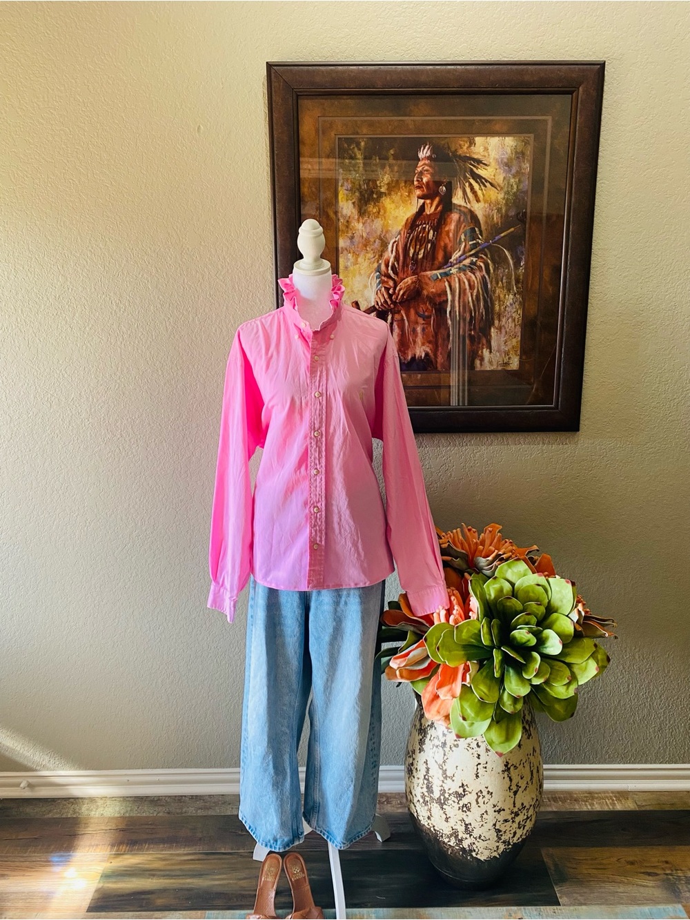 Ralph Lauren Pink Ruffle Collar Button-Down Shirt